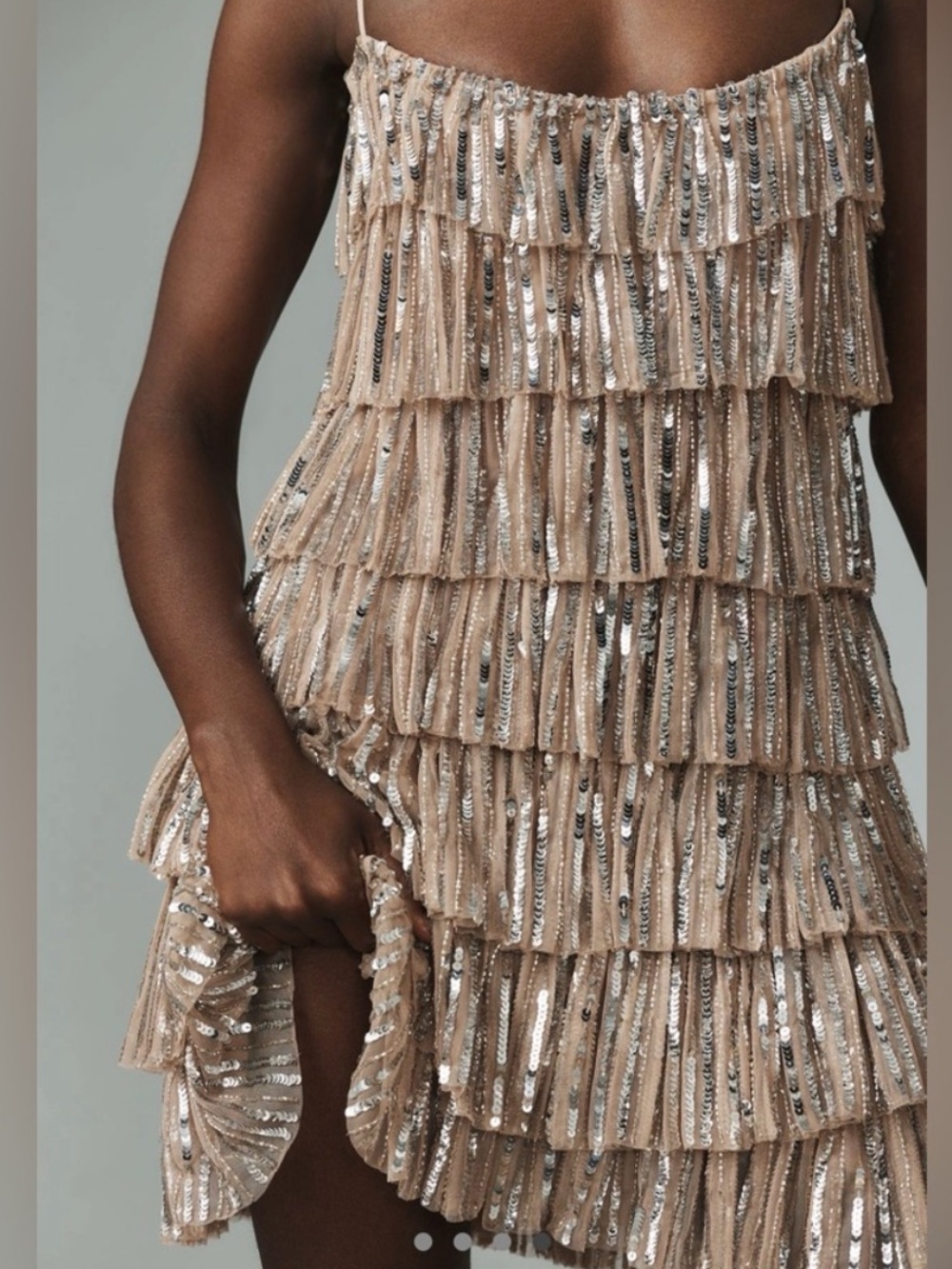 Mac Duggal NWT Silver Beaded Strap Sequin Ruffle Mini Dress